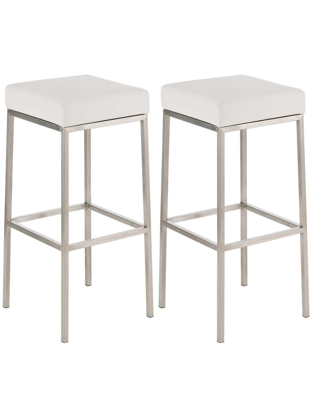 Lot de 2 tabourets de bar Montréal 85 simili cuir acier inoxydable, blanc