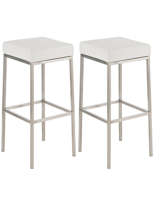 Lot de 2 tabourets de bar Montréal 85 simili cuir acier inoxydable, blanc
