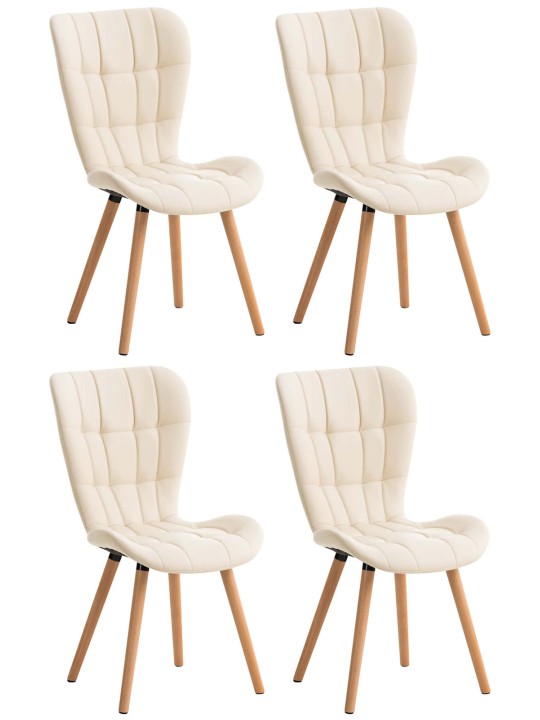 Lot de 4 chaises de salle à manger Elda simili cuir, crème