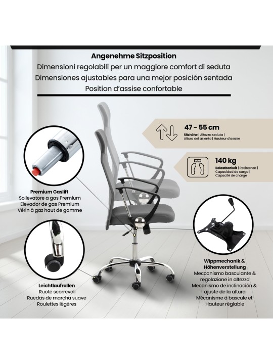 Chaise de bureau Washington, gris