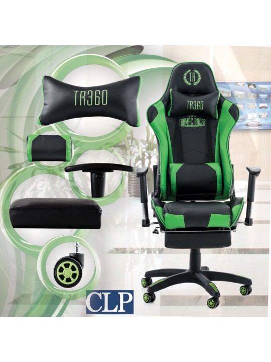 Chaise de bureau Racing Turbo avec repose-pieds, noir/vert