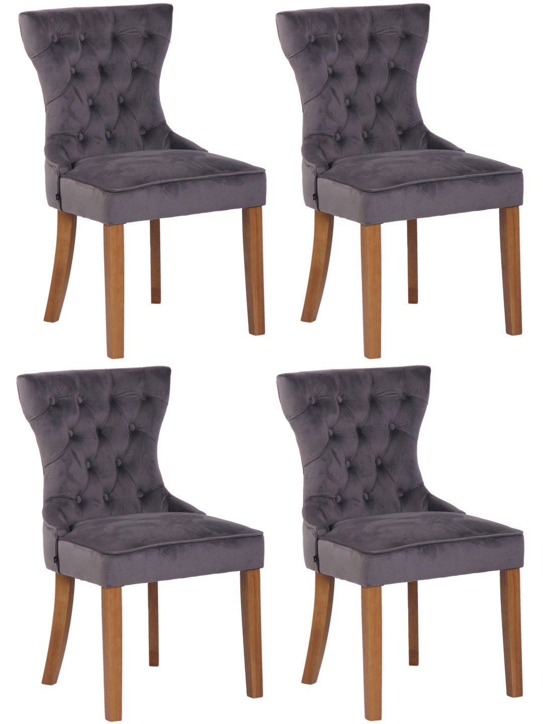Lot de 4 chaises de salle à manger Franca velours antique clair, gris foncé