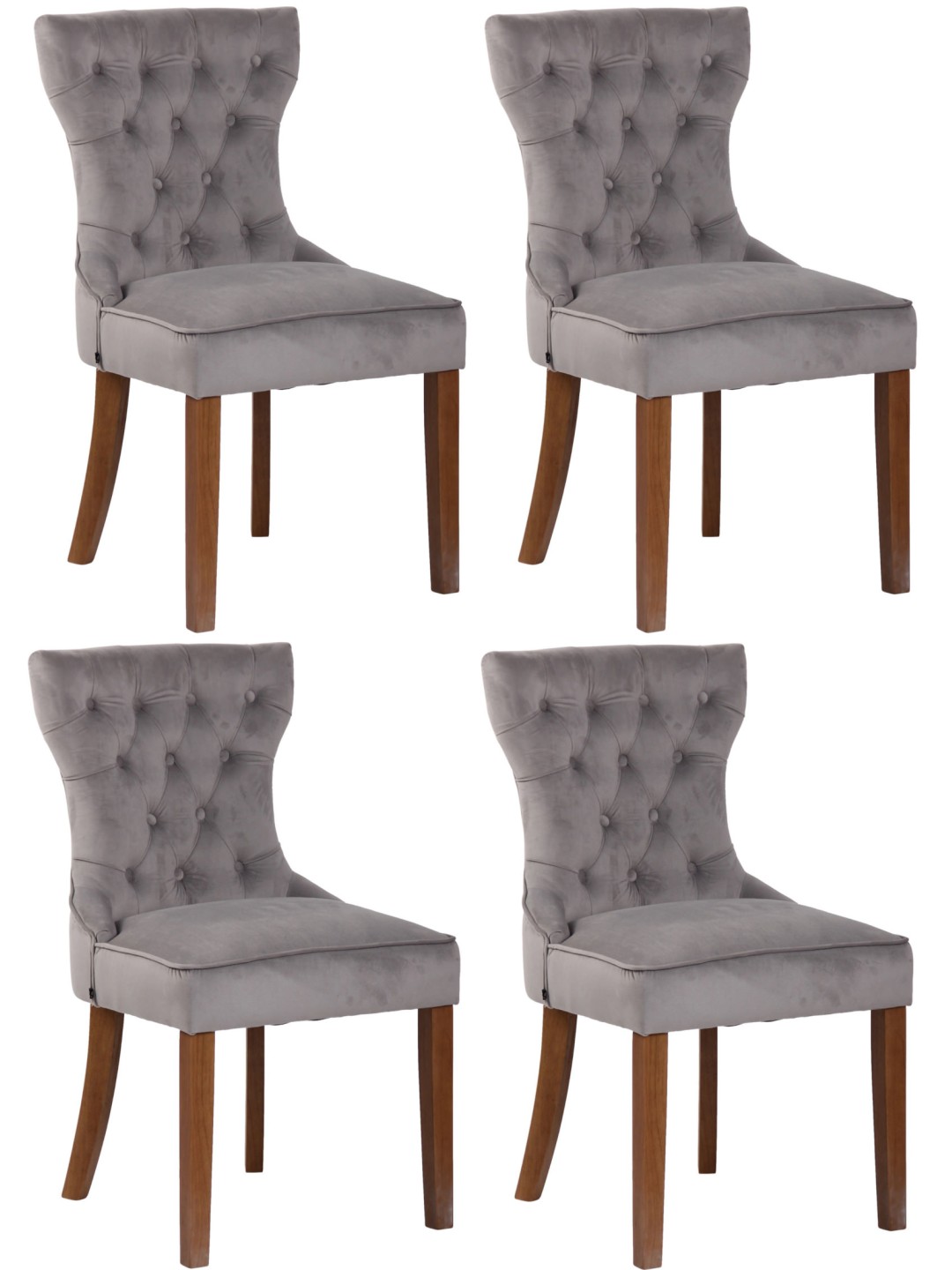 Lot de 4 chaises de salle à manger Franca velours antique clair, gris