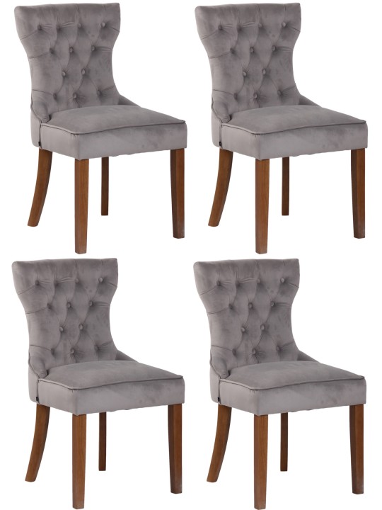 Lot de 4 chaises de salle à manger Franca velours antique clair, gris