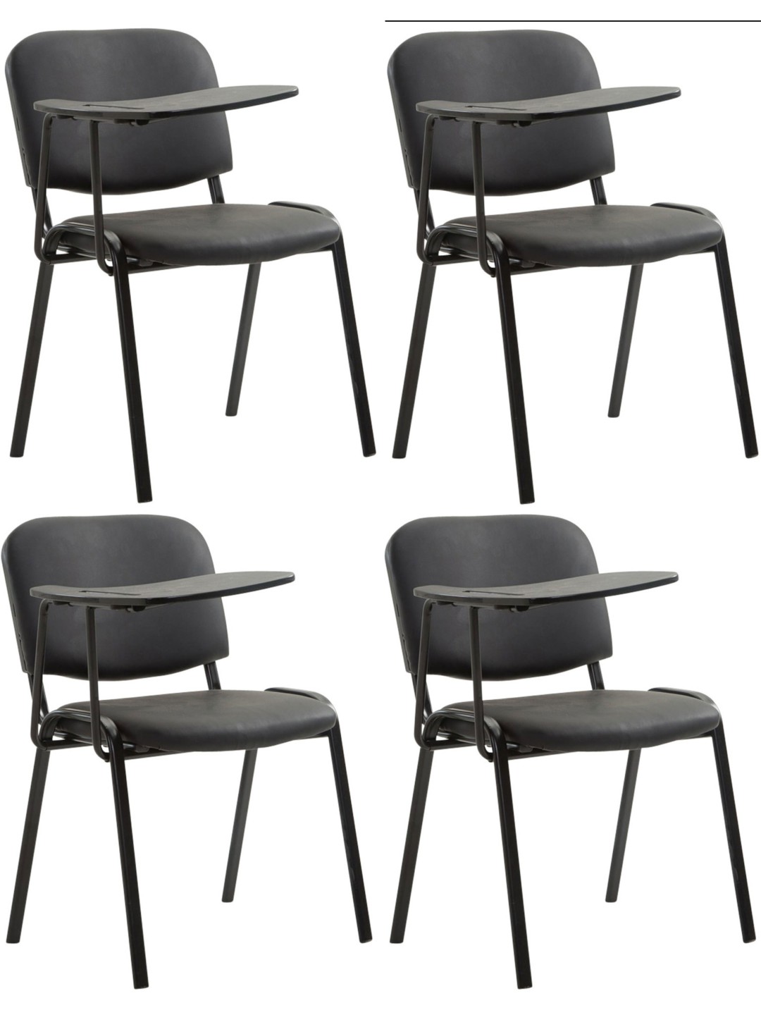 Lot de 4 chaises Ken avec table pliante simili cuir, noir