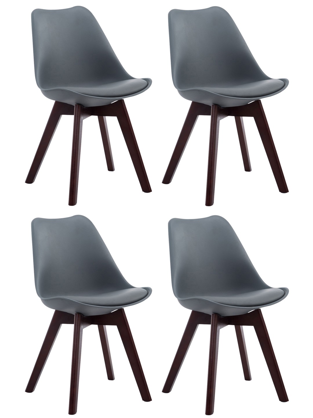 Lot de 4 chaises visiteurs Borneo V2 simili cuir noyer, gris