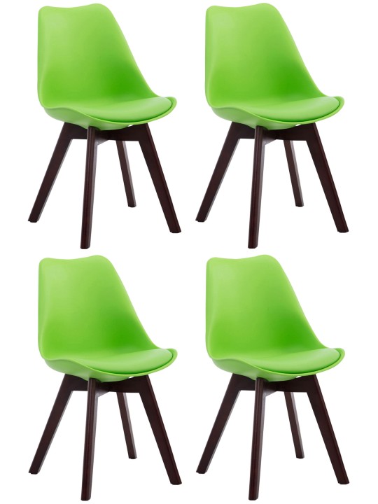 Lot de 4 chaises visiteurs Borneo V2 simili cuir noyer, vert Lot de 4 chaises visiteurs Borneo V2 simili cuir noyer, vert