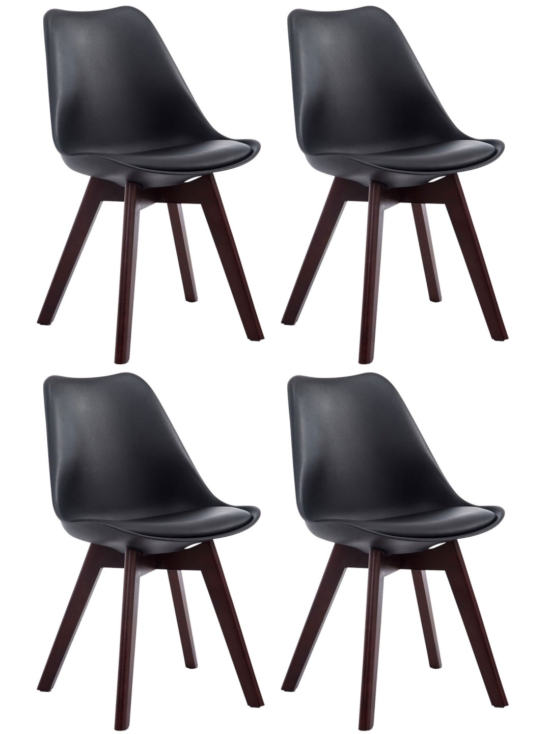 Lot de 4 chaises visiteurs Borneo V2 simili cuir noyer, noir