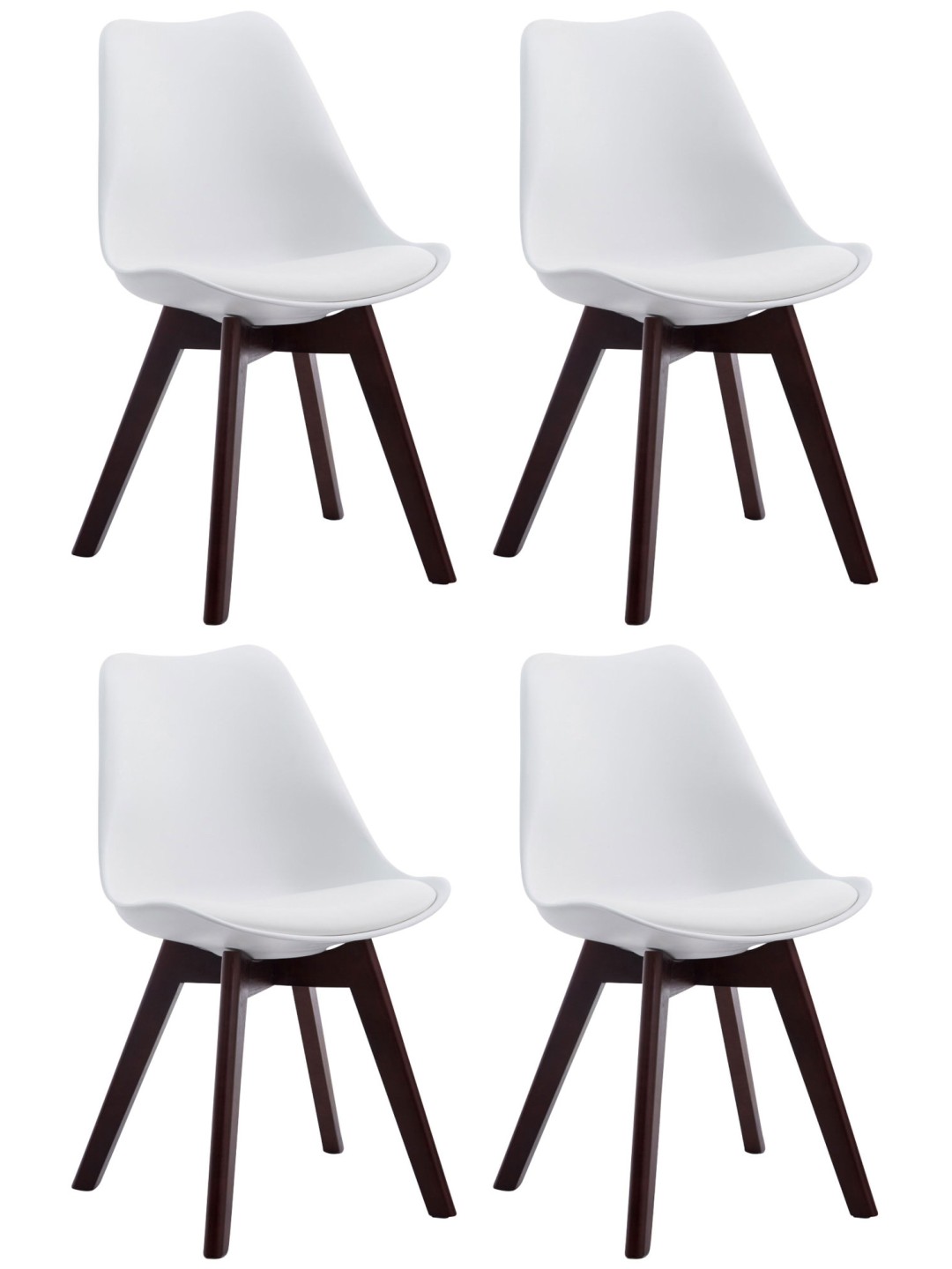 Lot de 4 chaises visiteurs Borneo V2 simili cuir noyer, blanc