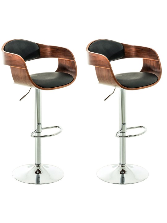Lot de 2 tabourets de bar Kingston C simili cuir, noyer/noir