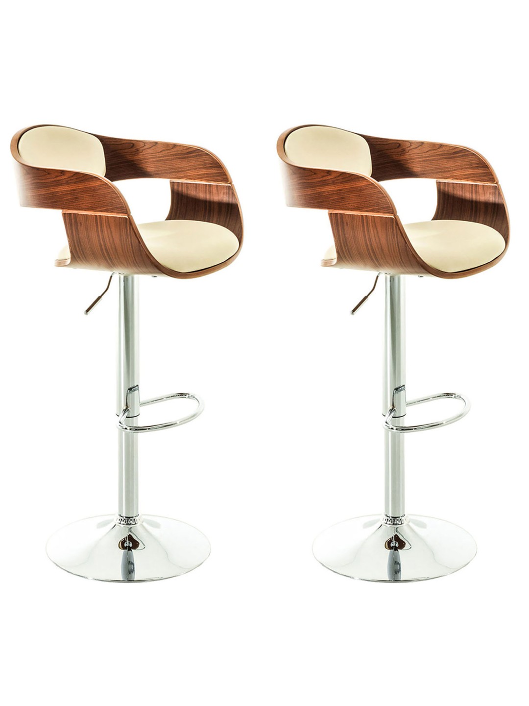 Lot de 2 tabourets de bar Kingston C simili cuir, noyer/crème