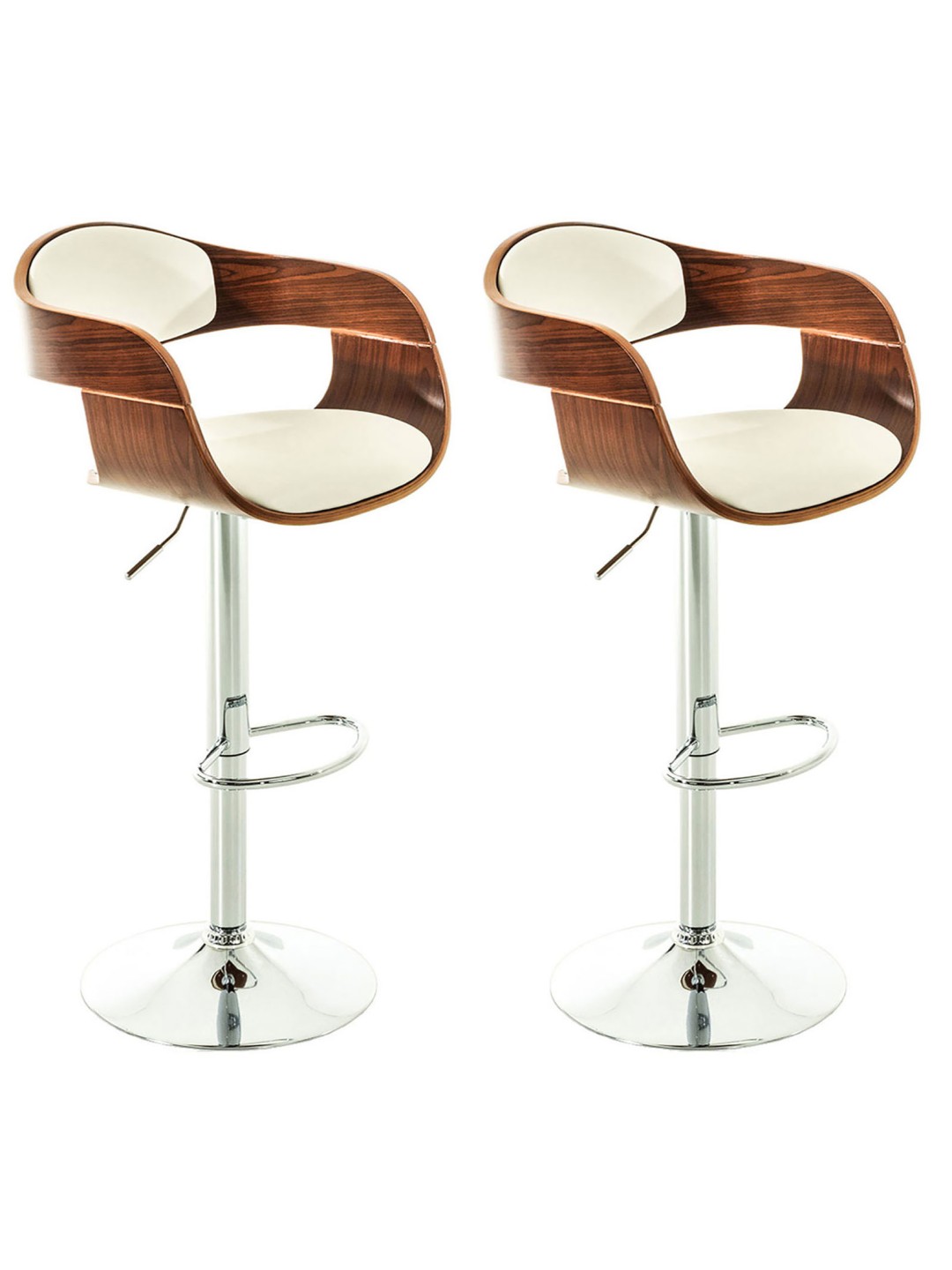 Lot de 2 tabourets de bar Kingston C simili cuir, noyer/blanc