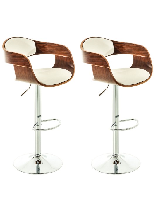 Lot de 2 tabourets de bar Kingston C simili cuir, noyer/blanc
