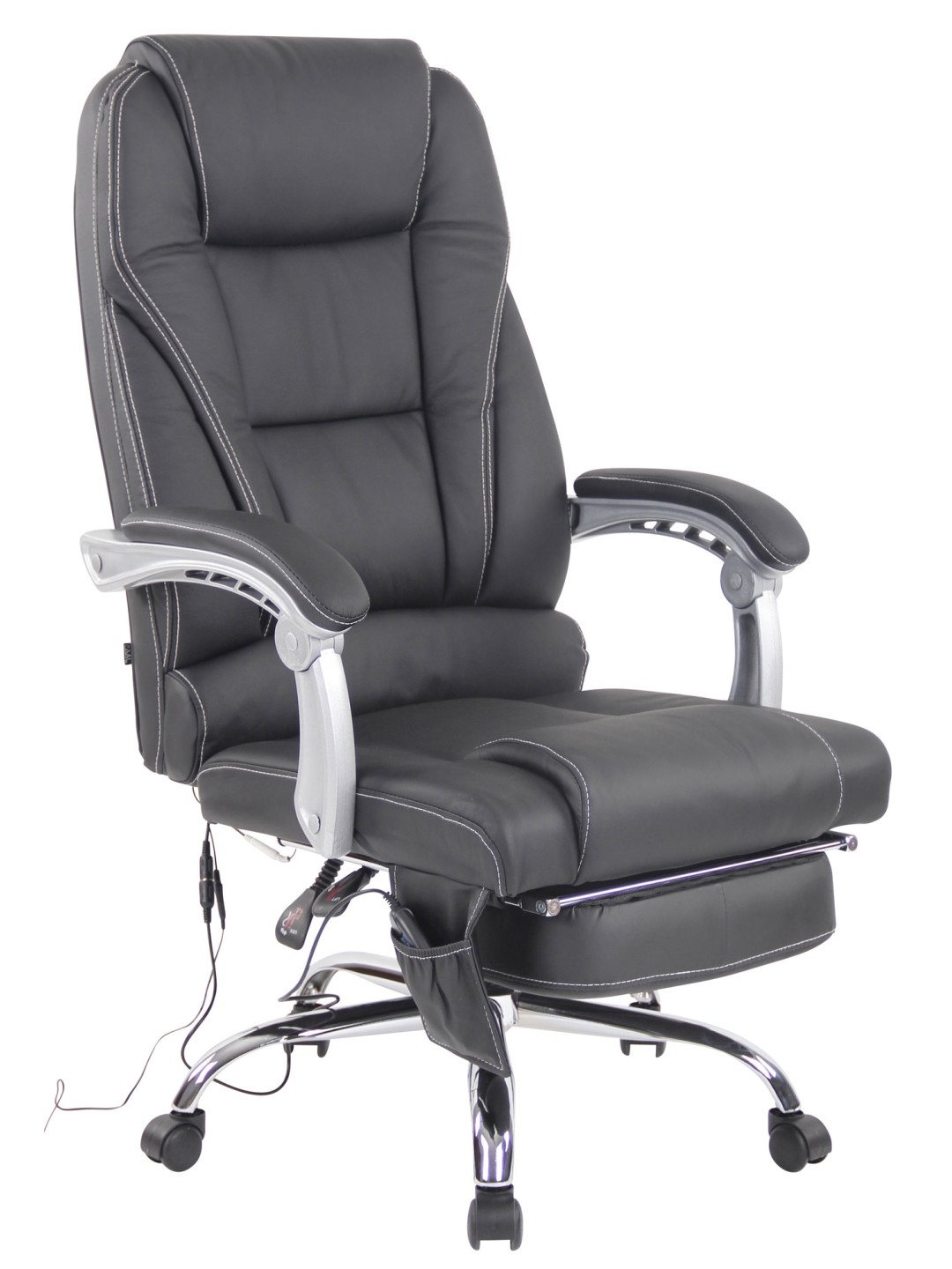 Chaise de bureau Pacific en cuir véritable avec fonction massage, noir