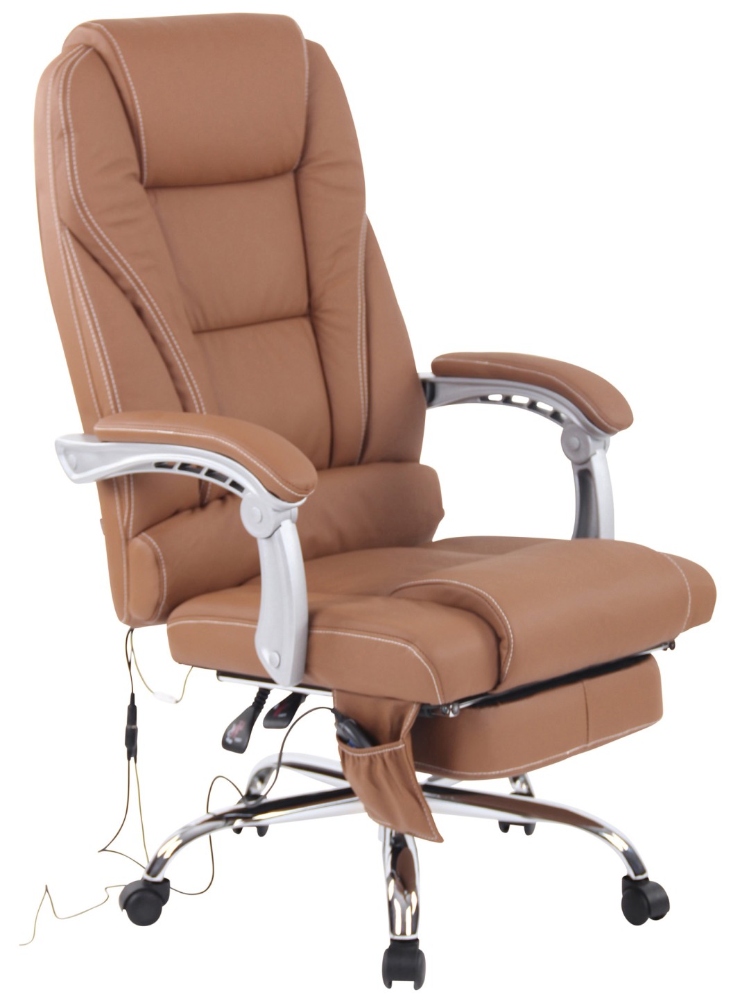 Chaise de bureau Pacific en cuir véritable avec fonction massage, brun clair