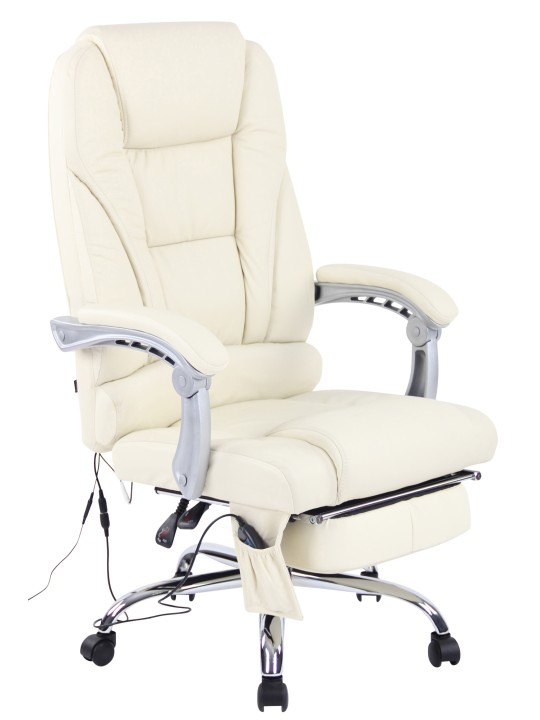 Chaise de bureau Pacific en cuir véritable avec fonction massage, crème Chaise de bureau Pacific en cuir véritable avec fonction massage, crème