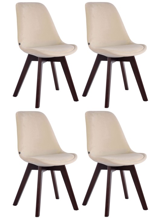 Lot de 4 chaises visiteurs Borneo V2 velours noyer, crème Lot de 4 chaises visiteurs Borneo V2 velours noyer, crème