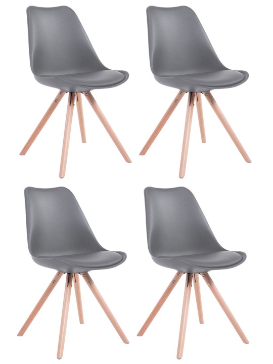 Lot de 4 chaises Toulouse simili cuir rondes naturel, gris Lot de 4 chaises Toulouse simili cuir rondes naturel, gris