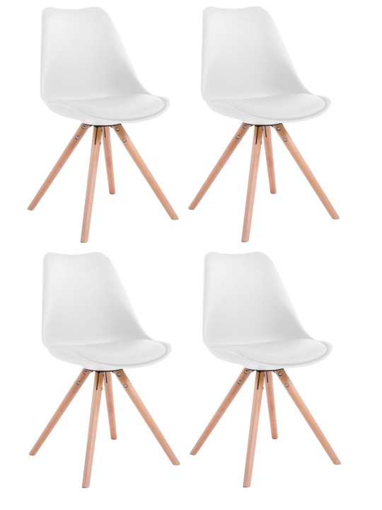 Lot de 4 chaises Toulouse simili cuir rondes naturel, blanc Lot de 4 chaises Toulouse simili cuir rondes naturel, blanc