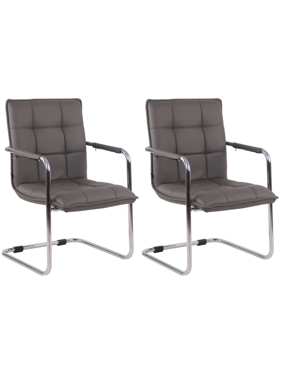 Lot de 2 chaises visiteurs Gandia simili cuir chrome, gris