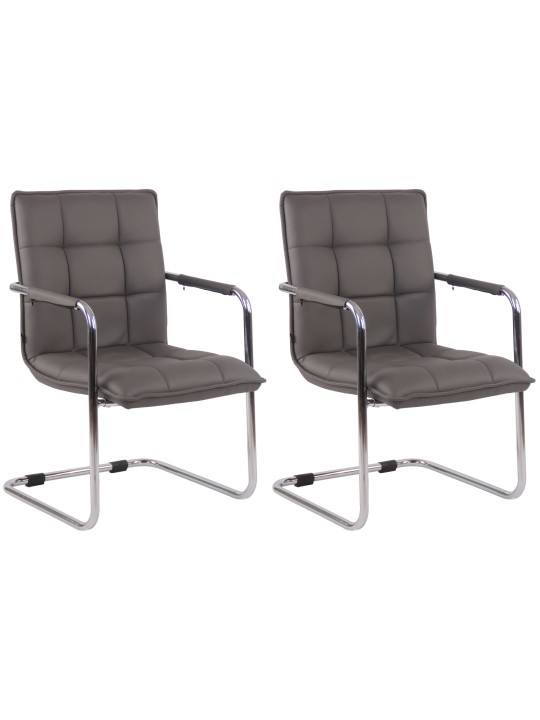 Lot de 2 chaises visiteurs Gandia simili cuir chrome, gris