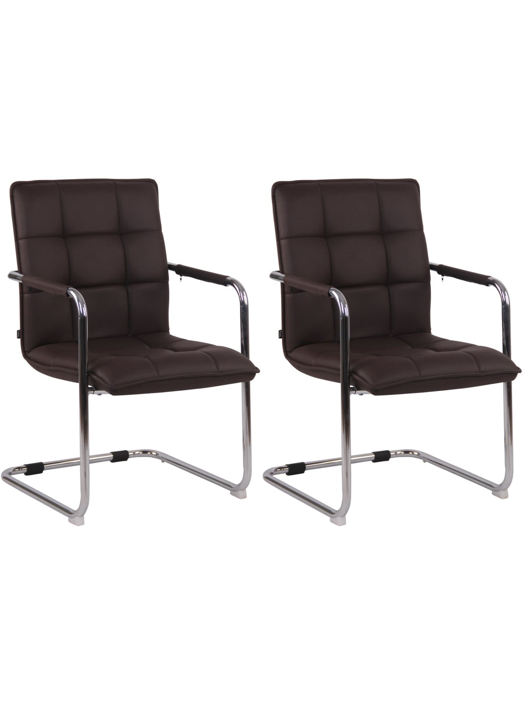 Lot de 2 chaises visiteurs Gandia simili cuir chrome, brun
