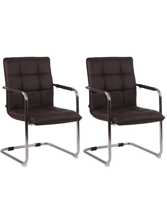 Lot de 2 chaises visiteurs Gandia simili cuir chrome, brun
