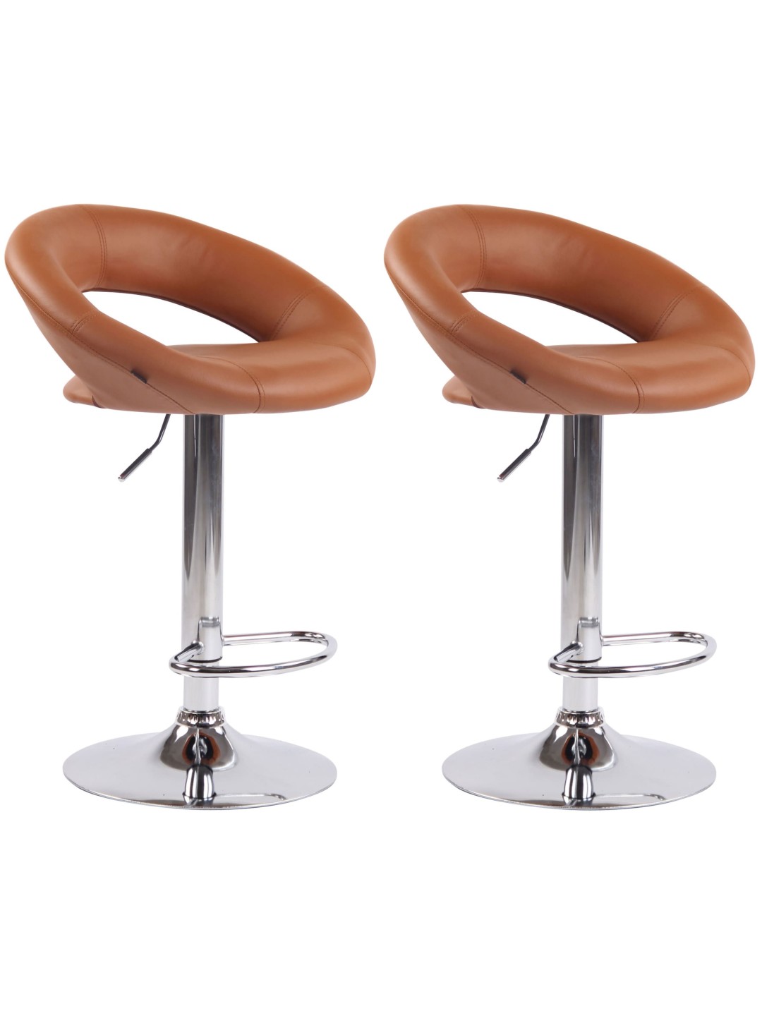 Lot de 2 tabourets de bar Olinda simili cuir chromé, brun clair