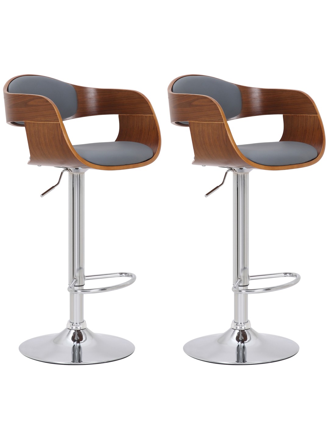 Lot de 2 tabourets de bar Kingston C simili cuir, noyer/gris
