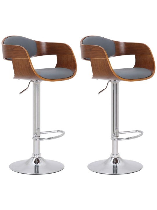 Lot de 2 tabourets de bar Kingston C simili cuir, noyer/gris