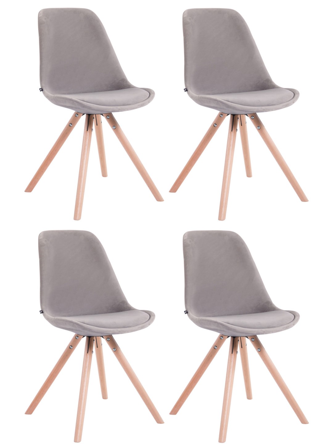 Lot de 4 chaises Toulouse velours rond naturel, gris