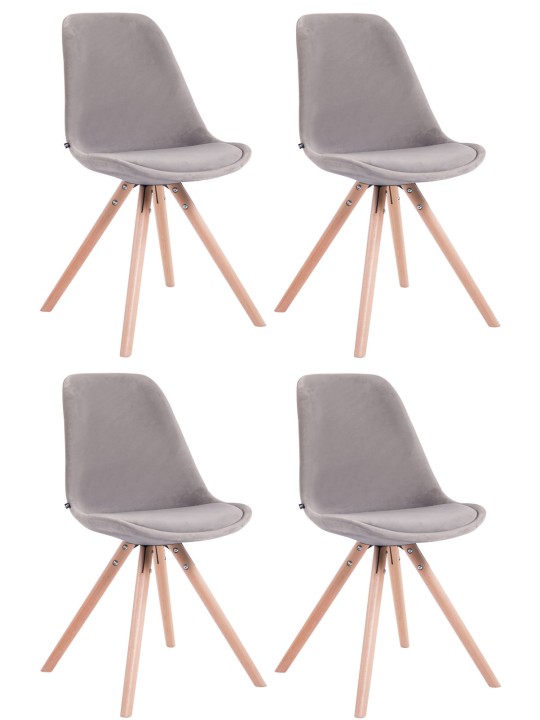 Lot de 4 chaises Toulouse velours rond naturel, gris Lot de 4 chaises Toulouse velours rond naturel, gris