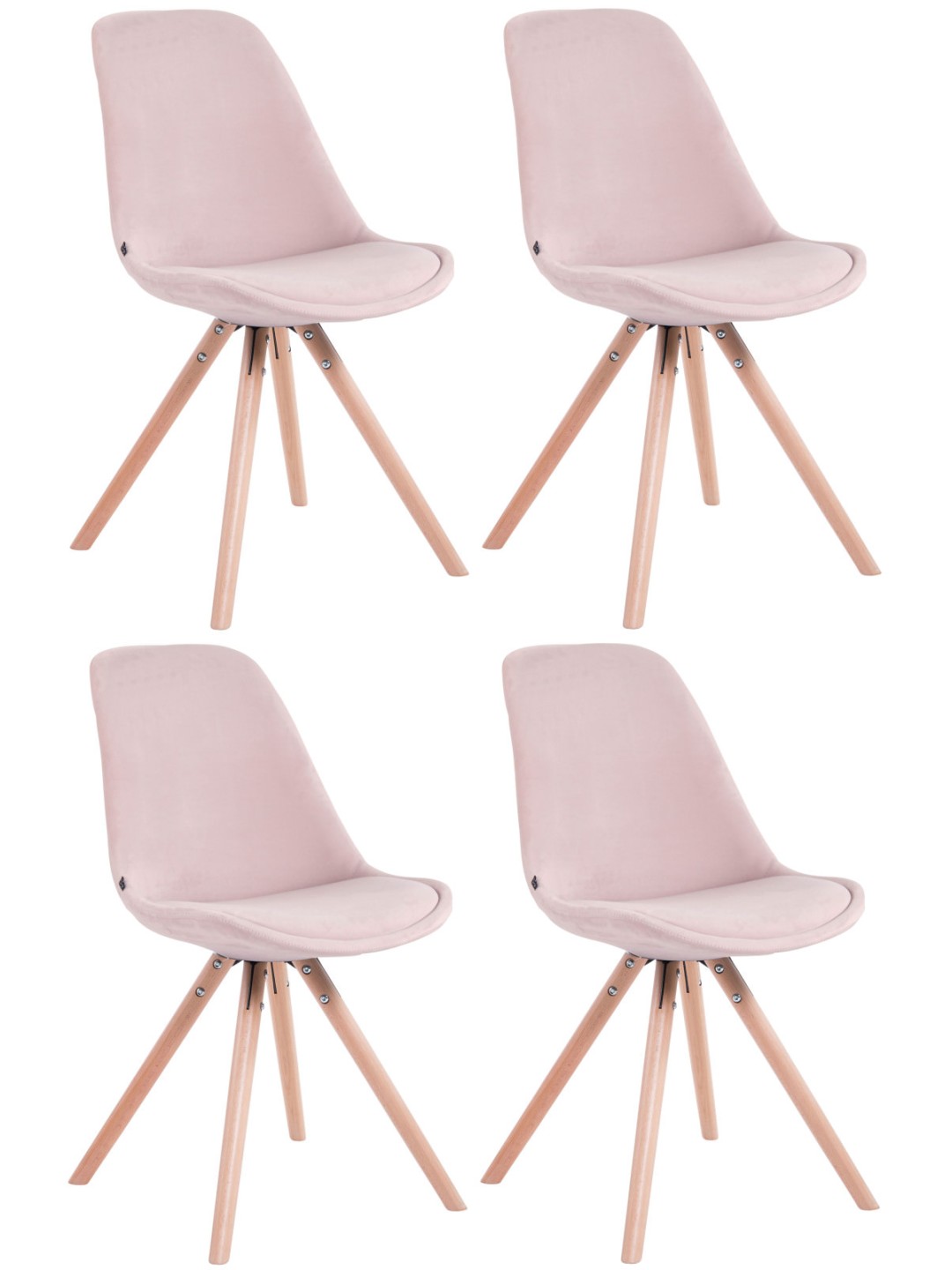 Lot de 4 chaises Toulouse velours rond naturel, rose
