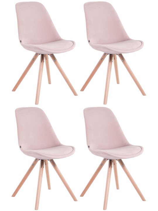 Lot de 4 chaises Toulouse velours rond naturel, rose Lot de 4 chaises Toulouse velours rond naturel, rose