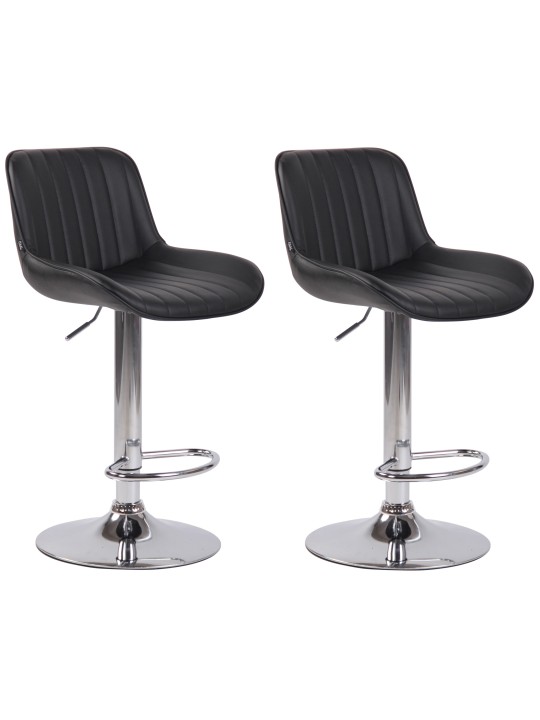 Lot de 2 tabourets de bar Lentini simili cuir chromé, noir