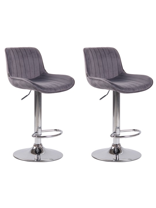 Lot de 2 tabourets de bar Lentini velours chrome, gris foncé