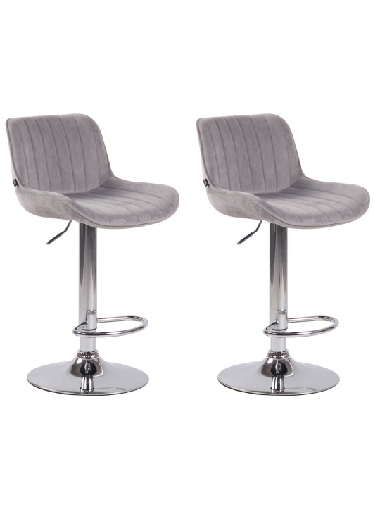 Lot de 2 tabourets de bar Lentini velours chrome, gris Lot de 2 tabourets de bar Lentini velours chrome, gris