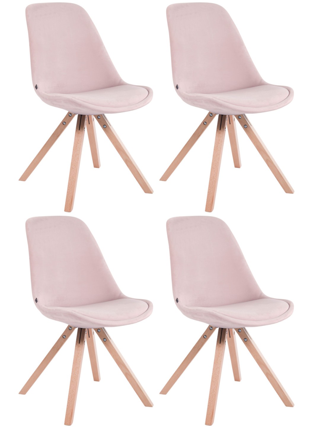 Lot de 4 chaises Toulouse velours carré natura, rose