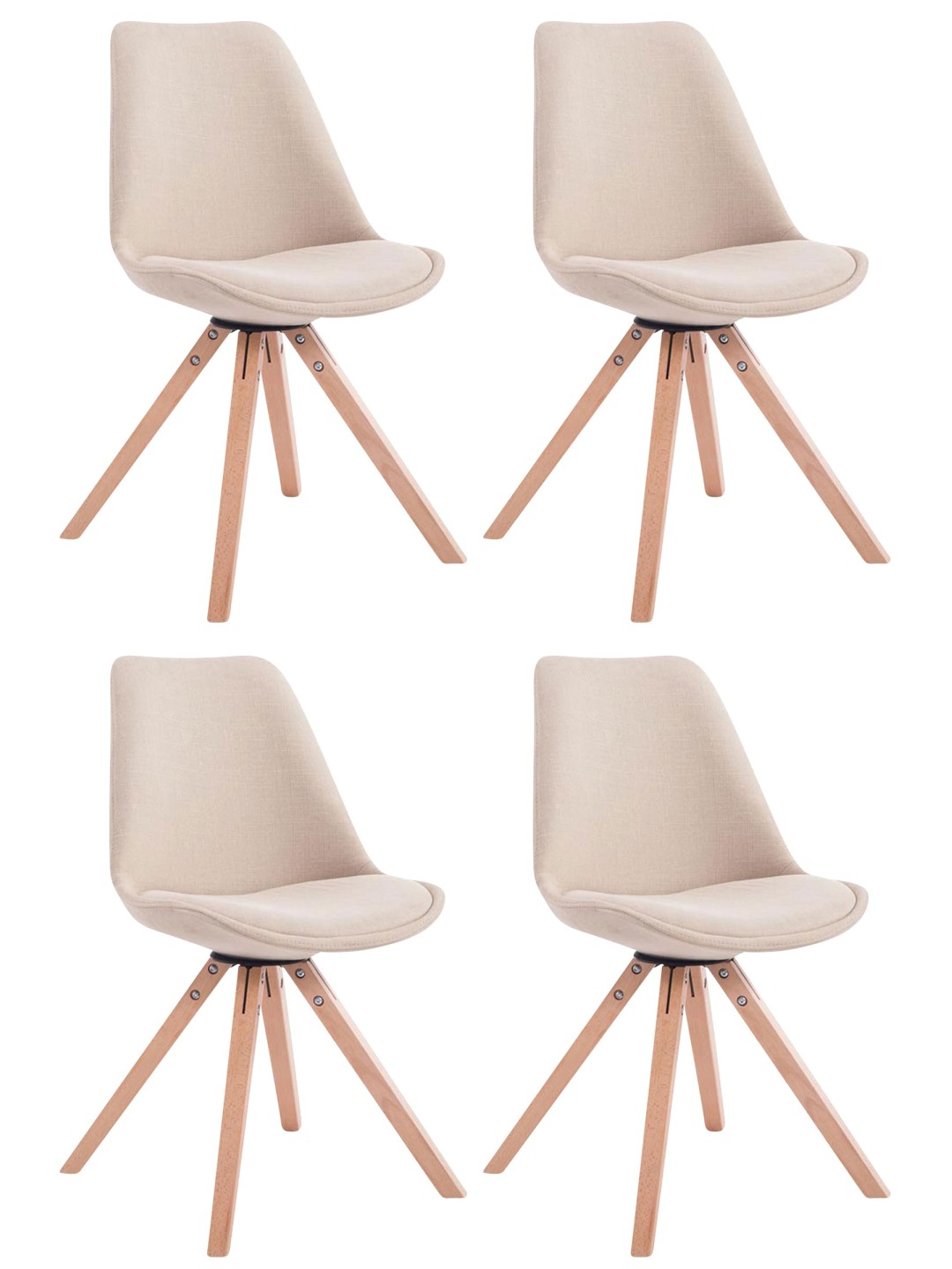 Lot de 4 chaises visiteurs Toulouse tissu Square Natura, crème