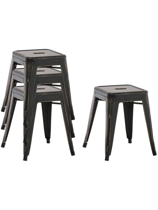 Ensemble de 4 tabourets Armin, noir-or