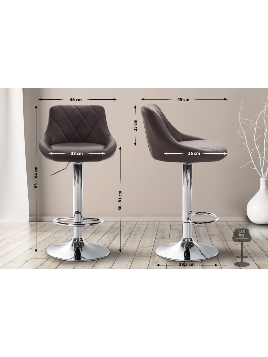 Tabouret de bar Lazio simili cuir chromé, brun