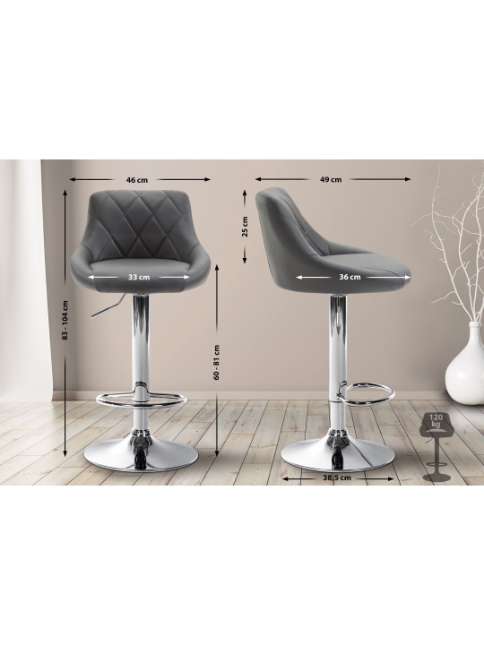 Tabouret de bar Lazio simili cuir chromé, gris