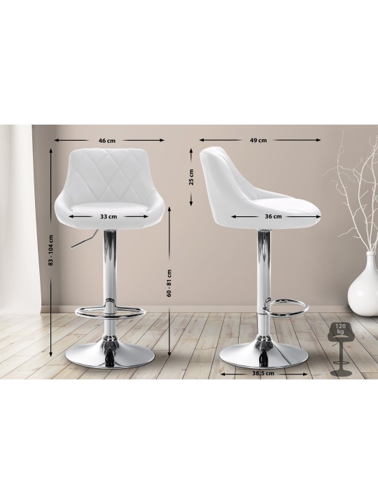 Tabouret de bar Lazio simili cuir chromé, blanc