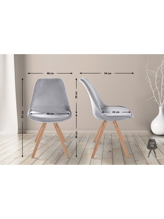 Chaise Sofia Velours Ronde, gris clair Chaise Sofia Velours Ronde, gris clair