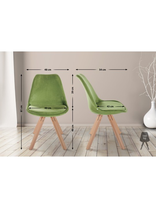 Chaise Sofia Velours Carrée, vert clair Chaise Sofia Velours Carrée, vert clair