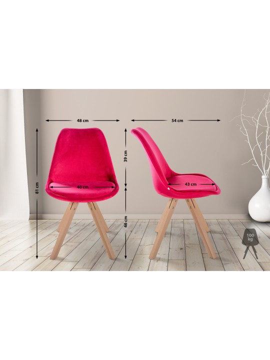 Chaise Sofia Velours Carrée, rouge