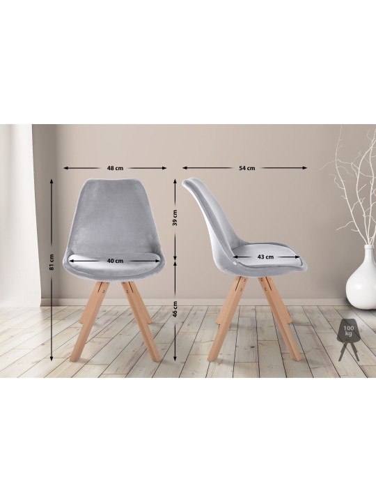 Chaise Sofia Velours Carré, gris clair