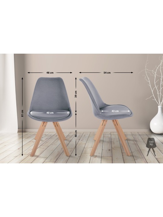 Chaise Sofia Tissu Carré, gris clair