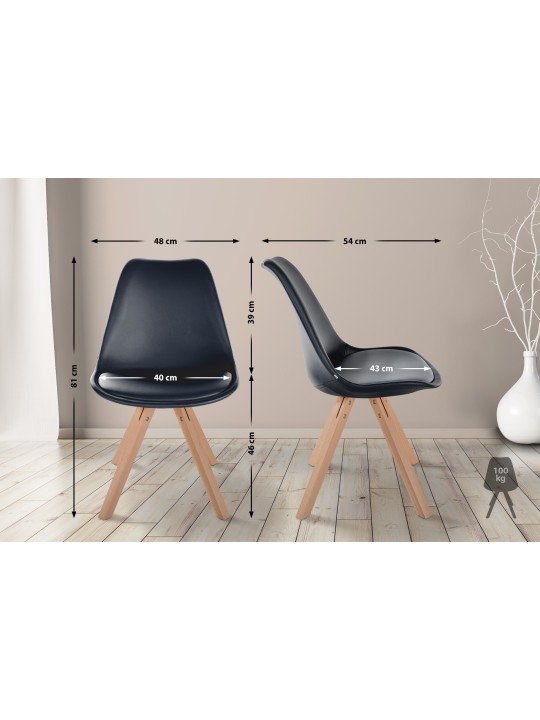 Chaise Sofia simili cuir Carré, noir