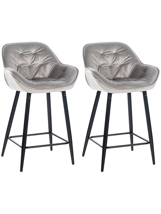 Lot de 2 tabourets de bar Gibson velours, gris Lot de 2 tabourets de bar Gibson velours, gris